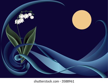 lily in night, floral background, vector illustration