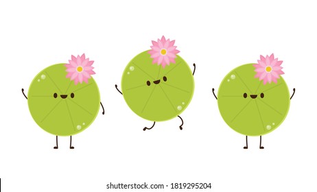 Lily pad character design. Lotus flower.