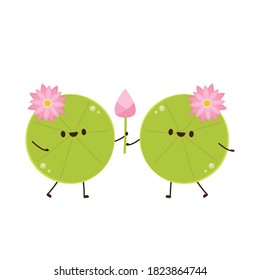 Lily pad character design. Lotus flower.