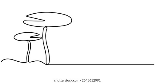  lily pad icon continuous one line drawing, Outline drawings of water lily plants in pond, leaf pads. Set of lotus leaves in sketch style. Botanical vector illustration isolated on white background.