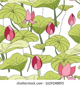 Lily Pads and flowers pattern vector seamless repeat surface pattern design