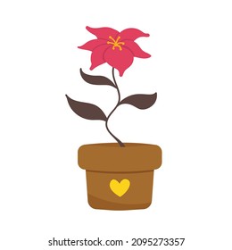 Lily plant in a pot with a heart vector illustration.