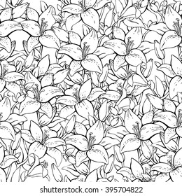 Lily seamless pattern. Seamless background with pink lilies hand-drawing. Floral seamless pattern. Seamless pattern can be used for wallpaper, pattern fills, web page background,surface textures.