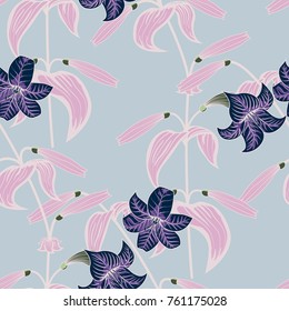 Lily seamless pattern with trendy color spring sammer 2018. Vector illustration
