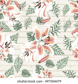 lily summer leaf seamless pattern