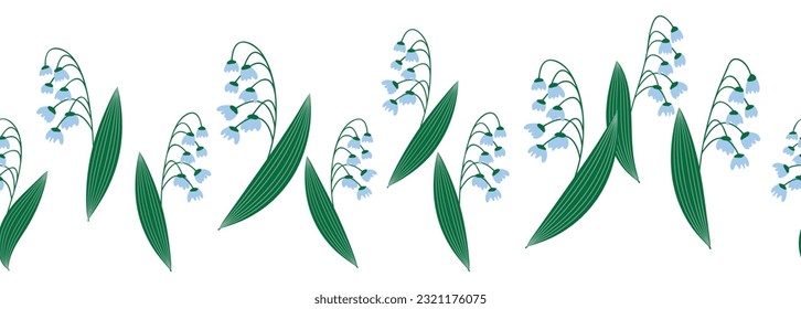 Lily of the valley blue seamless horizontal border.