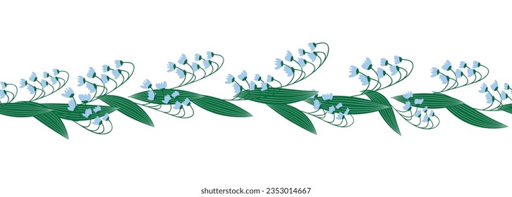 Lily of the valley blue seamless horizontal border.