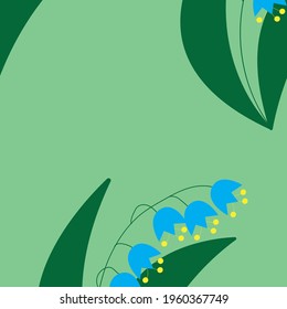 Lily of the valley, bubble, snowdrop. Plant with blue flowers on a white background in cartoon style. Seamless pattern. Vector stock illustration on white background for fabric, wrapping paper.
