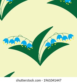 Lily of the valley, bubble, snowdrop. Plant with blue flowers on a white background in cartoon style. Seamless pattern. Vector stock illustration   for fabric, wrapping paper, postcards.