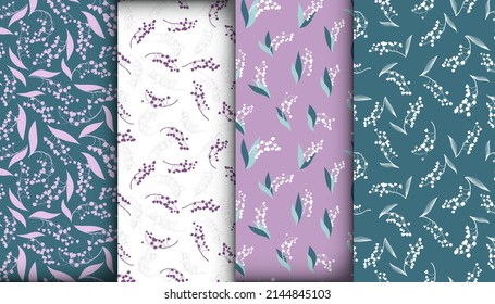Lily of the Valley. Bunch of Convallaria Majalis. Vintage Blossom Fabric. Spring Lily of the Valley. Romantic Leaf Invitation. Floral Texture. Lily of the Valley Seamless Pattern.