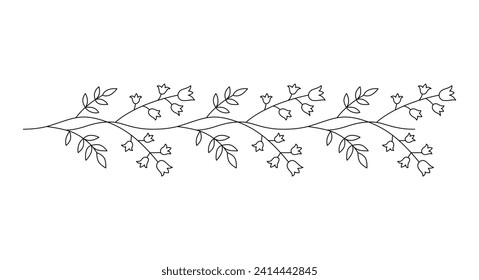 Lily of the Valley Floral Decorative Border. Line Art Elegant Monochrome Illustration.