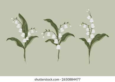 Lily Of the Valley Flower bouquets set. Hand painted botanical May Birth Month Flower collection