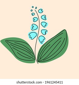 Lily of the valley flower with green leaves hand drawn style. Vector illustration