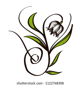 Lily of the valley flower in hand drawn, doodle style. Decorative floral element for greeting cards, invitations and much more. Vector illustration isolated on white background.