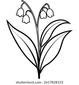 lily of the valley flower line art vector isolated on white background