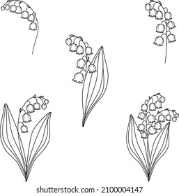 Lily of the valley flower vector illustration, may birth month flower clipart set, birthday floral design