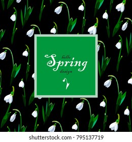 lily of the valley flowers pattern on a black background