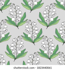Lily of the valley flowers seamless pattern. Vector stock illustration eps10.