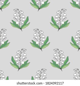 Lily of the valley flowers seamless pattern. Vector stock illustration eps10.
