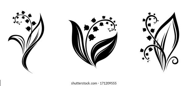 Lily Of The Valley Flowers. Vector Black Silhouettes.