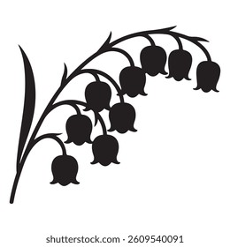 Lily of the valley flowers. Vector black silhouettes. with white background
