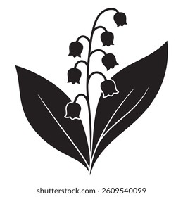Lily of the valley flowers. Vector black silhouettes. with white background