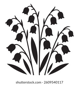 Lily of the valley flowers. Vector black silhouettes. with white background