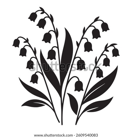 Lily of the valley flowers. Vector black silhouettes. with white background