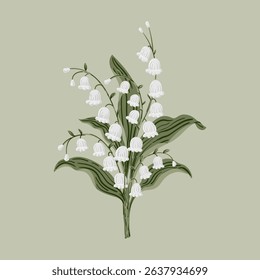 Lily Of the Valley Hand painted botanical Illustration. May Birth Month Flower poster card sticker