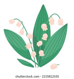 Lily of the Valley - isolated single flower. Flat hand drawn vector illustration isolated on white background.