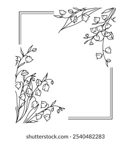 Lily of the Valley Line Art. Fundo Botânico na moda flores minimalistas. Modelo de fundo floral desenhado à mão. Ilustração Floral de Arte Linear. 