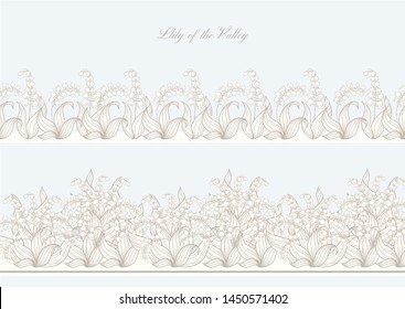 Lily of the valley, may-lily. Element for design. In art nouveau style, vintage, old, retro style. In botanical style In vintage blue and beige colors.	