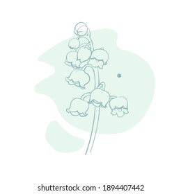 Lily of the valley with modern geometric shapes isolated on white background. Simple botanical print. Vector illustration.