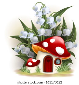 Lily of the valley and mushroom house