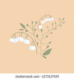 Lily of the valley on an isolated background. Vector flat illustration of summer flower. 