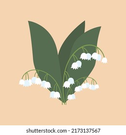 Lily of the valley on an isolated background. Vector flat illustration of summer flower. 