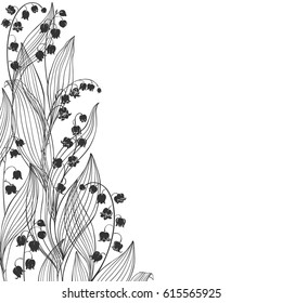 Lily of the valley on white background. Vector illustration with space for text. Invitation, greeting card or an element for your design.