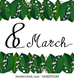 Lily of the valley postcard with borders on top and bottom