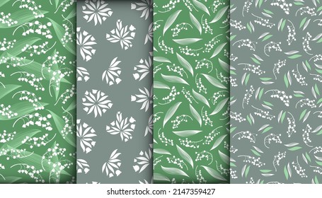 Lily of the Valley Seamless Fabric. Bud of Convallaria Majalis. Romantic Botanical Textile Print. Fresh Lily of the Valley. Summer Leaf Illustration. Flower Pattern. Lily of the Valley.