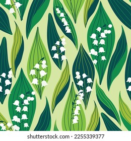 Lily of the valley seamless pattern. Fresh spring illustration. Print for fabric, wrapping, textile. 