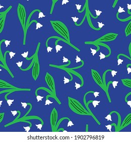 Lily of the valley seamless pattern. Scandinavian texture. Kid design. Vector illustration.