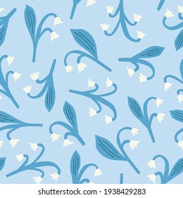 Lily of the valley seamless pattern. Scandinavian design. Vector illustration.