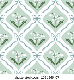 Lily of valley seamless pattern, Victorian floral wallpaper, charming spring and summer background