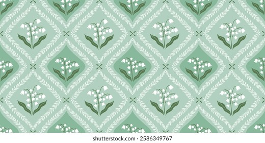 Lily of valley seamless pattern, Victorian floral wallpaper, charming spring and summer background 