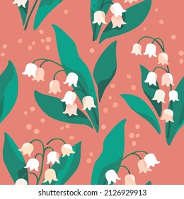 Lily of valley. Trendy pattern with flower. Vector contour illustration.