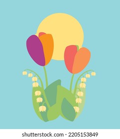 lily of the valley and tulip vector illustration 