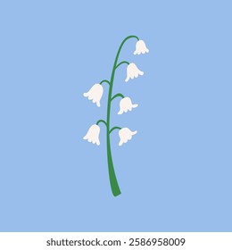 Lily of the valley vector flat illustration. Cute spring flower branch on isolated background