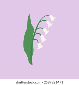 Lily of the valley vector flat illustration. Cute spring flower branch on isolated background