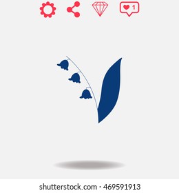 Lily of the valley vector icon on grey background.