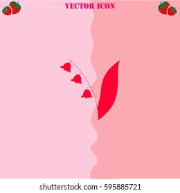 Lily of the valley vector  icon. Strawberry Background.